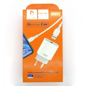 СЗУ блочек Denmen DC07T 18W + кабель Type-C (white)