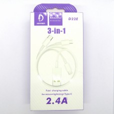 Data cable Denmen D22E 3 in 1 магнит (white)