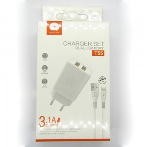 СЗУ WUW T55 блочек+кабель iPhone 3.1A fast  (white)